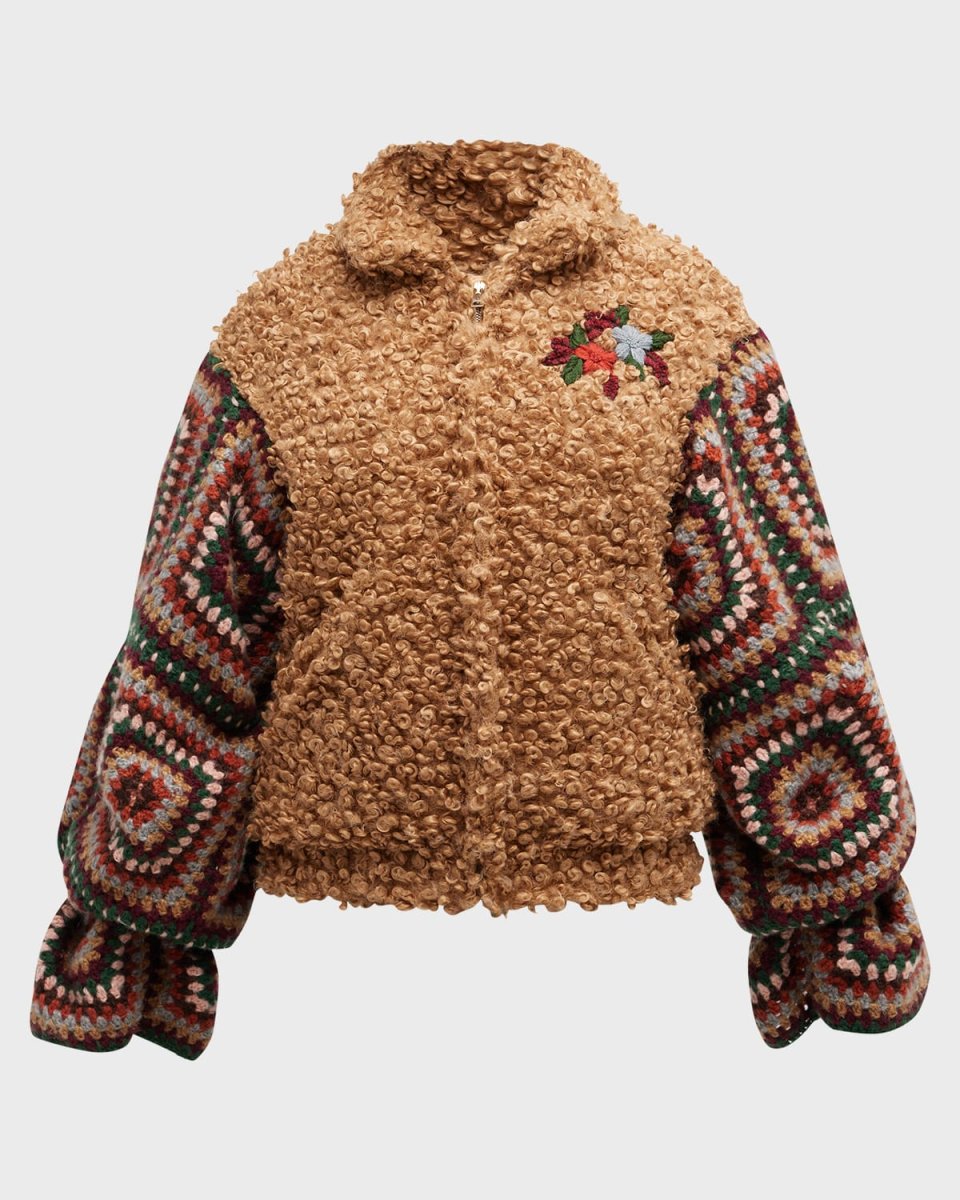 Faux Fur Crochet Bomber Jacket